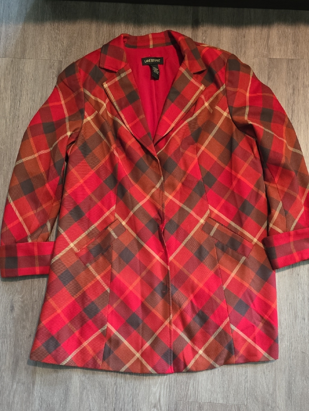 Lane Bryant Red and Brown Plaid Blazer